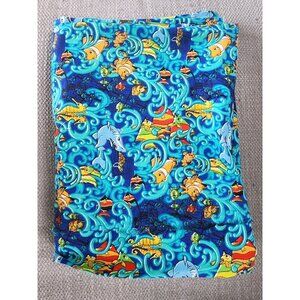 Aquatic print- Seahorses, Clownfish, Sharks Angelfish Navy Print 2 Yards by 1 W